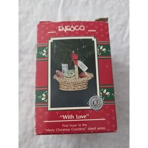 1991 Enesco With Love Ornament 1st In Merry Christmas Grandma Series Cat Sewing